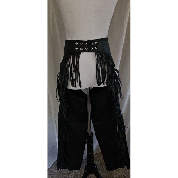 HIMALAYA MOTOR BIKE WEAR 100% Leather Chaps Size Small Zipper Motorcycle Black - Picture 4 of 11